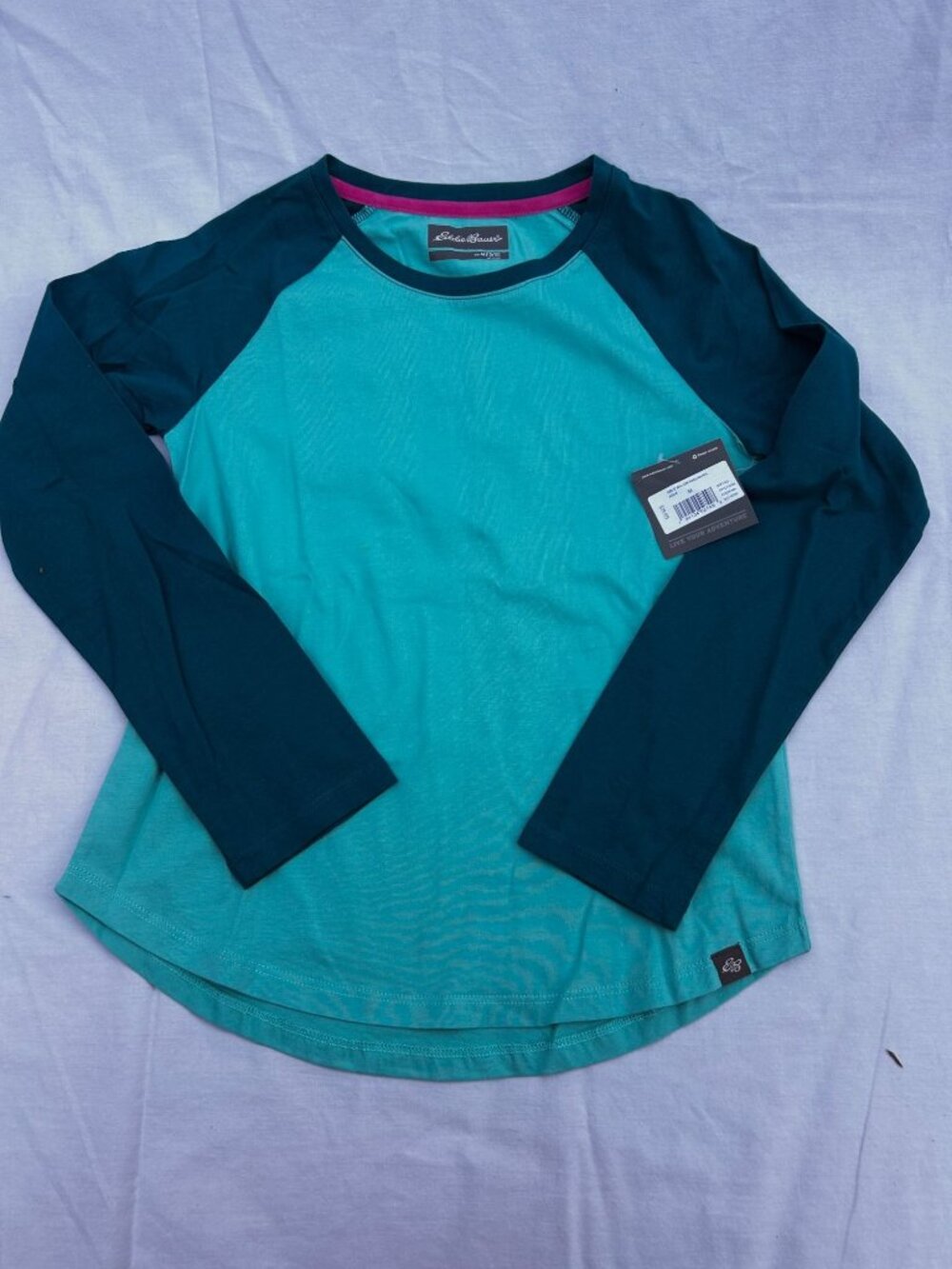 Eddie Bauer Girls Raglan Long-Sleeve T- Shirt Teal & Navy NWT Sporty Casual